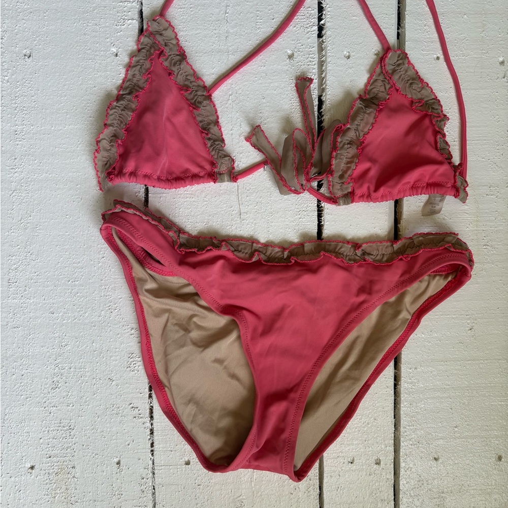 Victoria's Secret Pink and Tan Lace Trim Bra